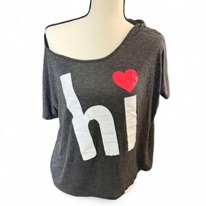 Annabelle Hi Bye Graphic Tee XL Gray Off Shoulder Oversized Top
